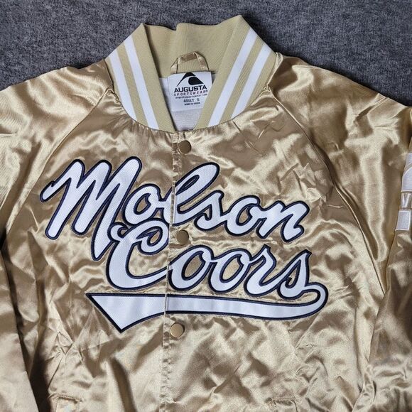 Molson Coors Augusta Sportswear Jacket Size S Gold Satin Snap Varsity Bomber - Picture 3 of 12